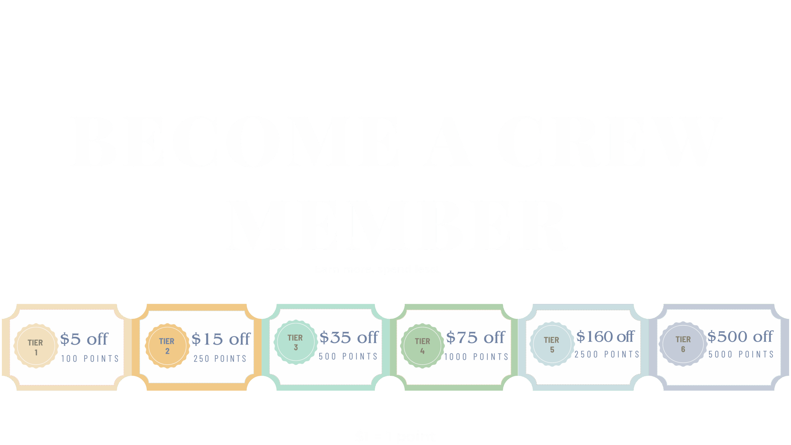 Loyalty program rewards tiers for Shipwreck'd cannabis dispensary, detailing point requirements and corresponding discounts, with emphasis on membership benefits.