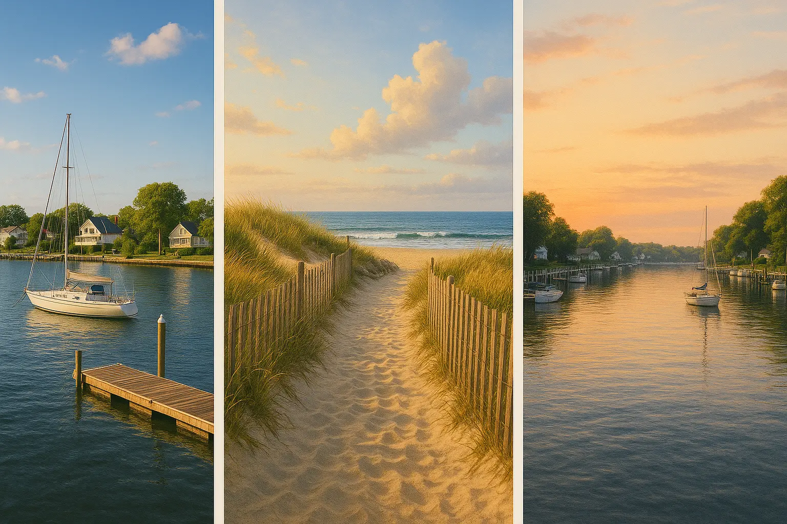 Scenic views of Neptune City beach, showcasing serene water, sandy paths, and vibrant shore atmosphere.