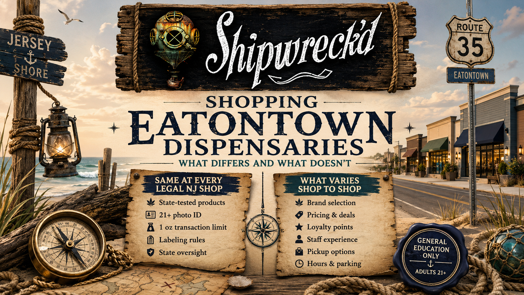 Shipwreck'd dispensary storefront in Eatontown, NJ; must-visit shop for Jersey Shore cannabis.